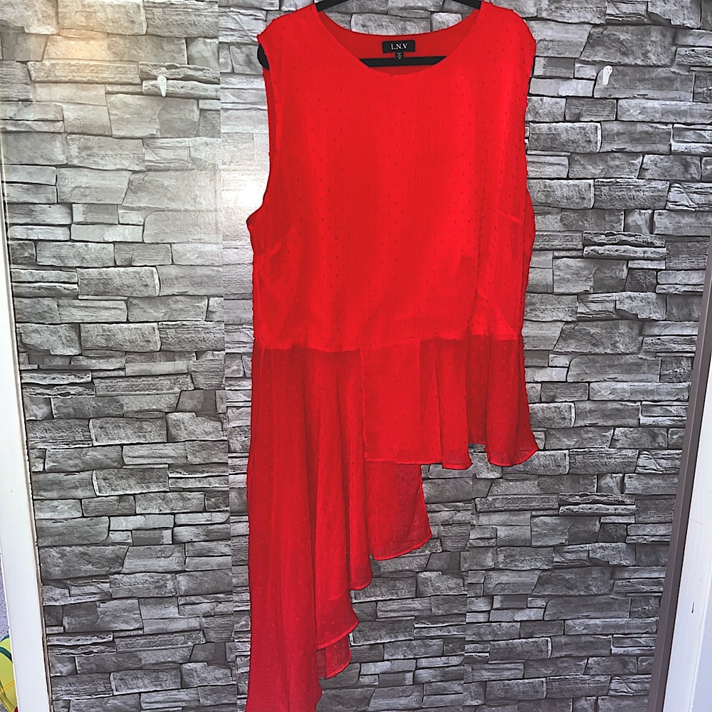L.N.V Macys- Red Hi-Lo Sleeveless Ruffle Blouse